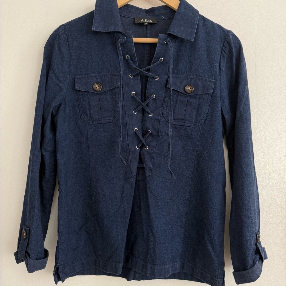 A.P.C. Blue Lace-Up Denim Top